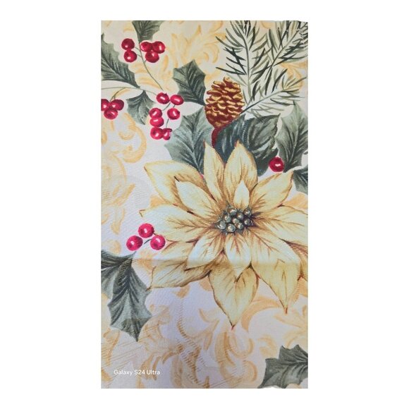 Vtg Christmas Holly Cloth Napkins 16x16 Gold Red Set of 4 Festive Table Decor - Picture 3 of 7